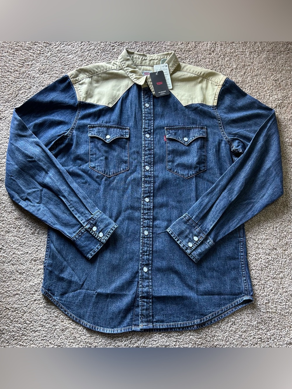Levi's The Western Men's Medium Blue/Beige Denim Snap Front Long Sleeve
